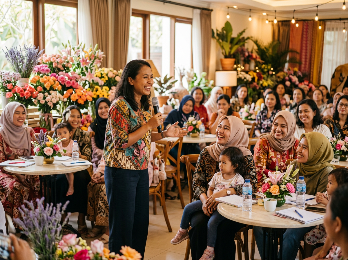 Pembicara berbagi di seminar ibu