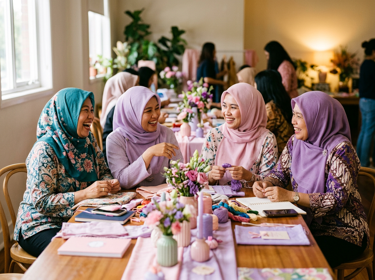 Ibu-ibu berbincang dalam workshop